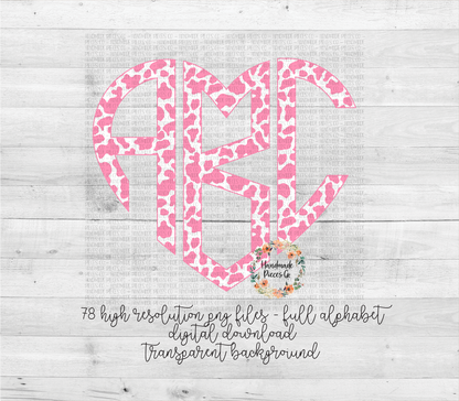 Cow Print, Pink Monogram - Multiple Styles - Digital Download