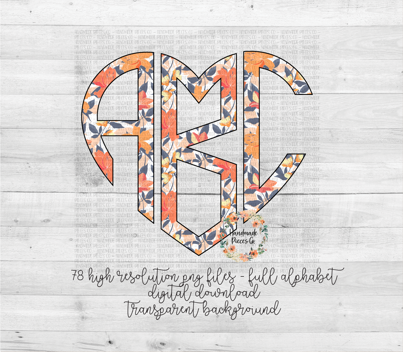 Floral Monogram, Floral 7 Lily - Multiple Styles - Digital Download