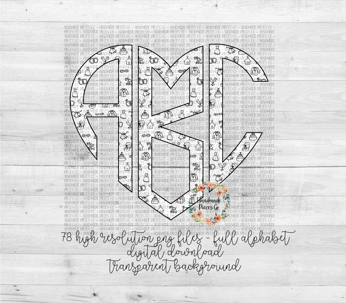 Wedding Doodle Monogram - Multiple Styles - Digital Download