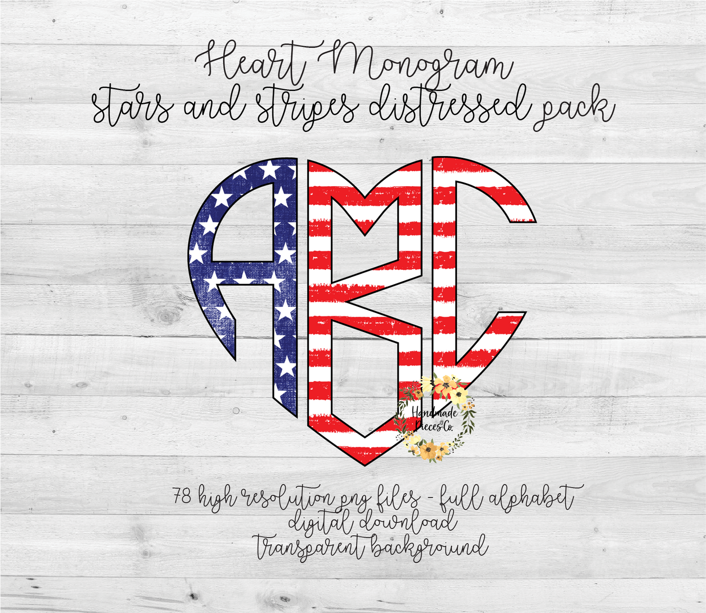 Stars and Stripes, Distressed Monogram - Multiple Styles - Digital Download