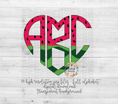 Watermelon Monogram, Split - Multiple Styles - Digital Download