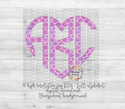 Mermaid, Pink Monogram - Multiple Styles - Digital Download