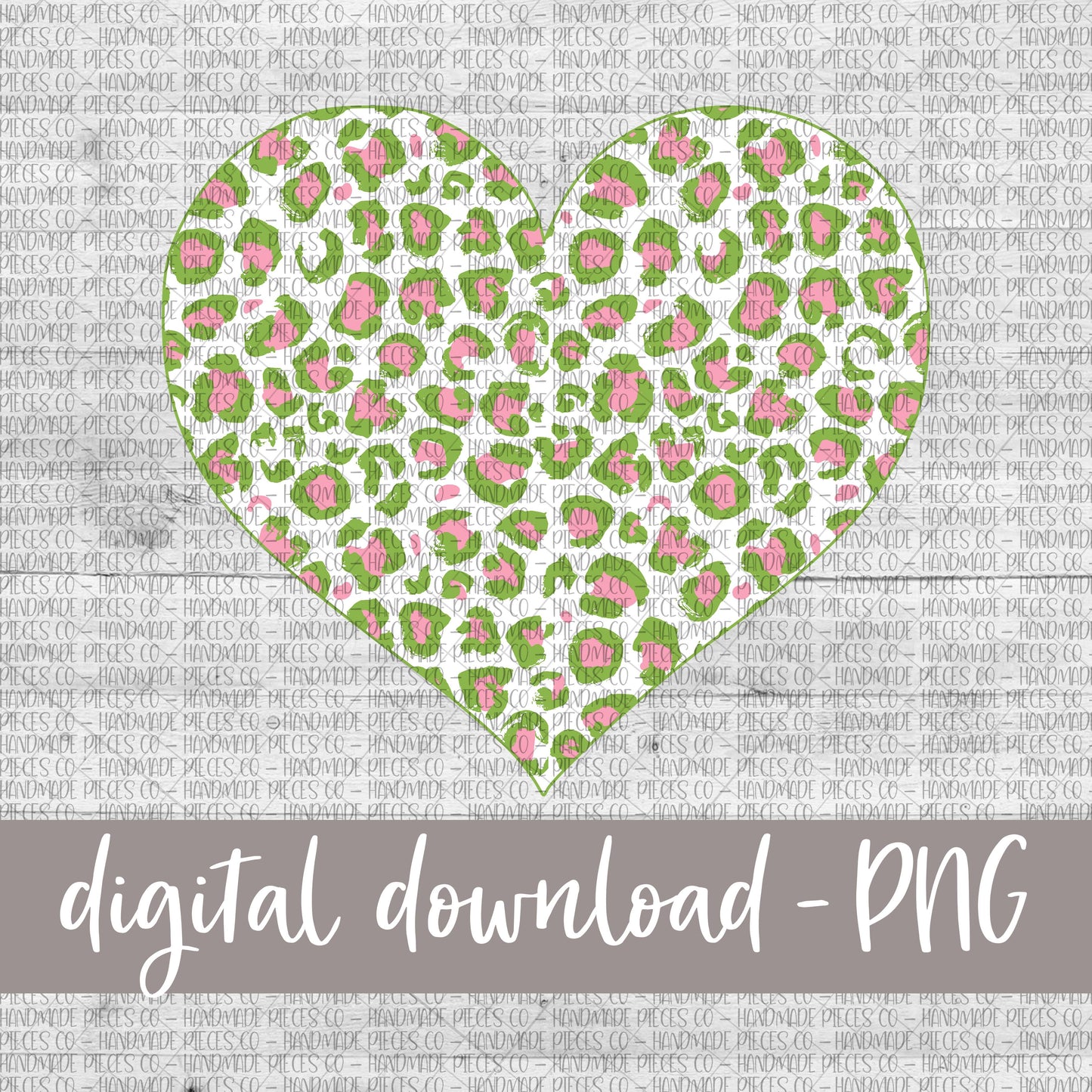 Leopard Heart, Pink and Green - Digital Download