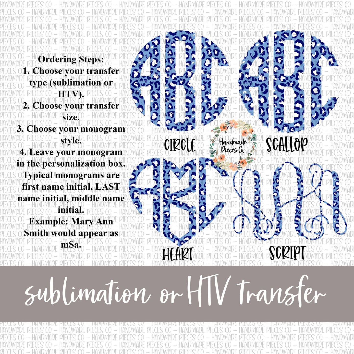 Leopard Monogram, Blue - Sublimation or HTV Transfer