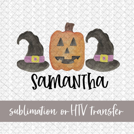 Pumpkin and Witch Hats - Name Optional - Sublimation or HTV Transfer