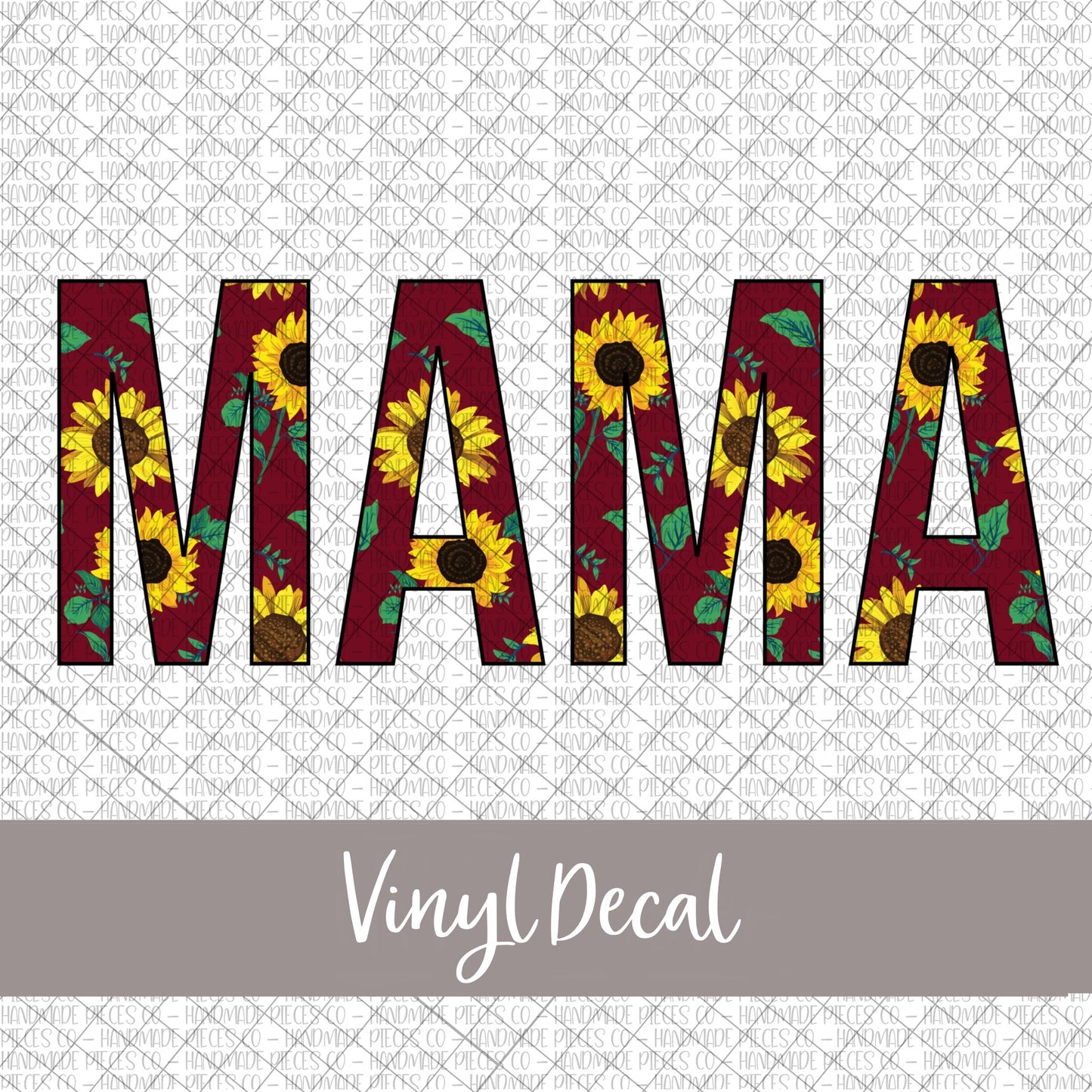 Mama Vinyl Decal, Sunflower Burgundy