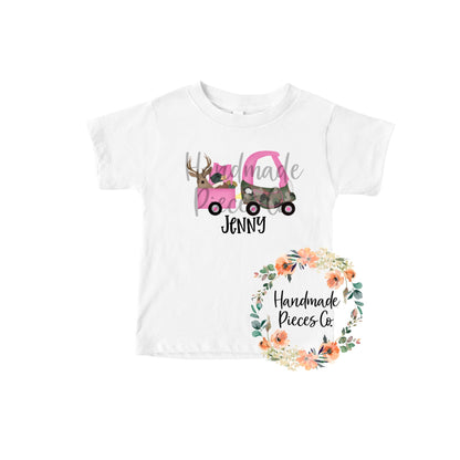 Hunting Coupe with Deer and Duck, Pink - Name Optional - Sublimation or HTV Transfer