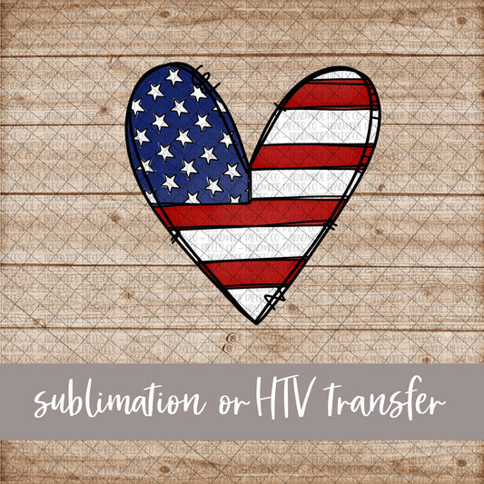 Patriotic Heart - Sublimation or HTV Transfer