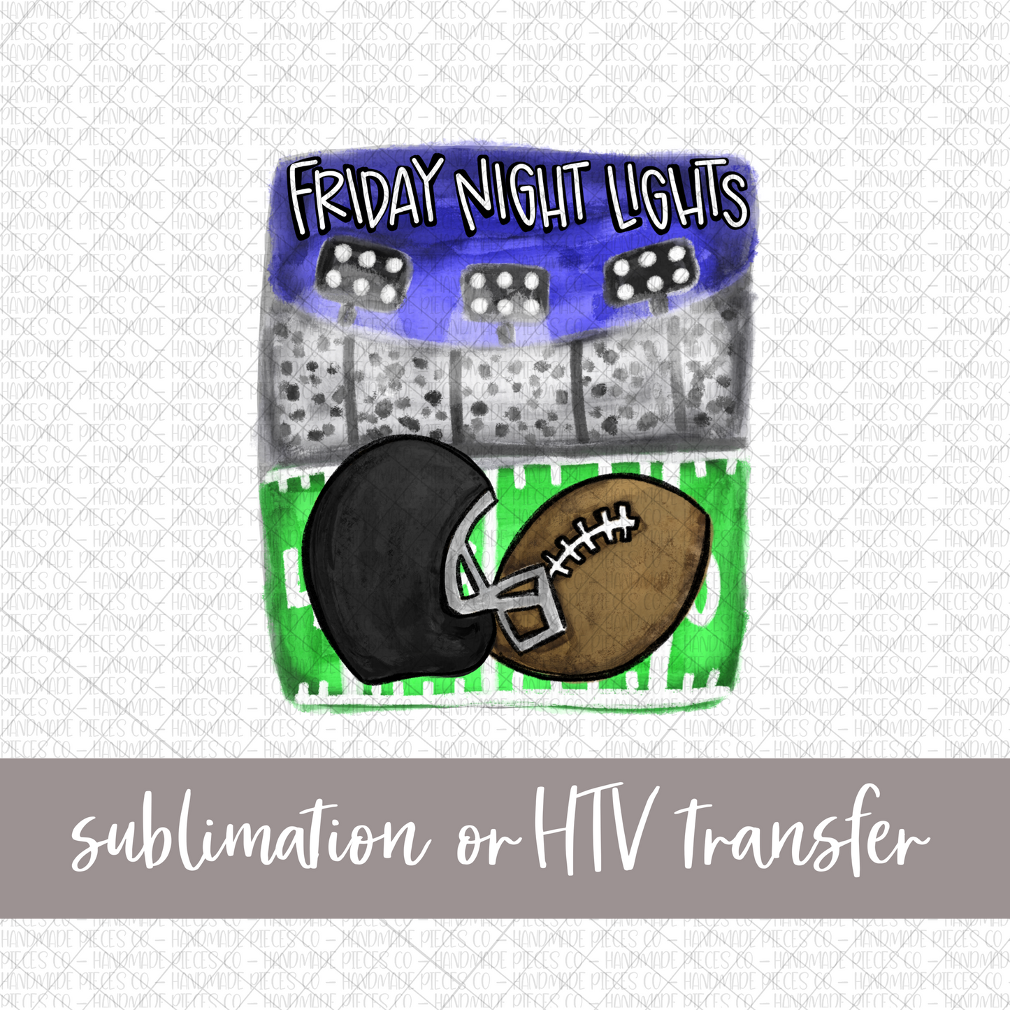 Friday Night Lights Stadium, Football with Black Helmet - Sublimation or HTV Transfer