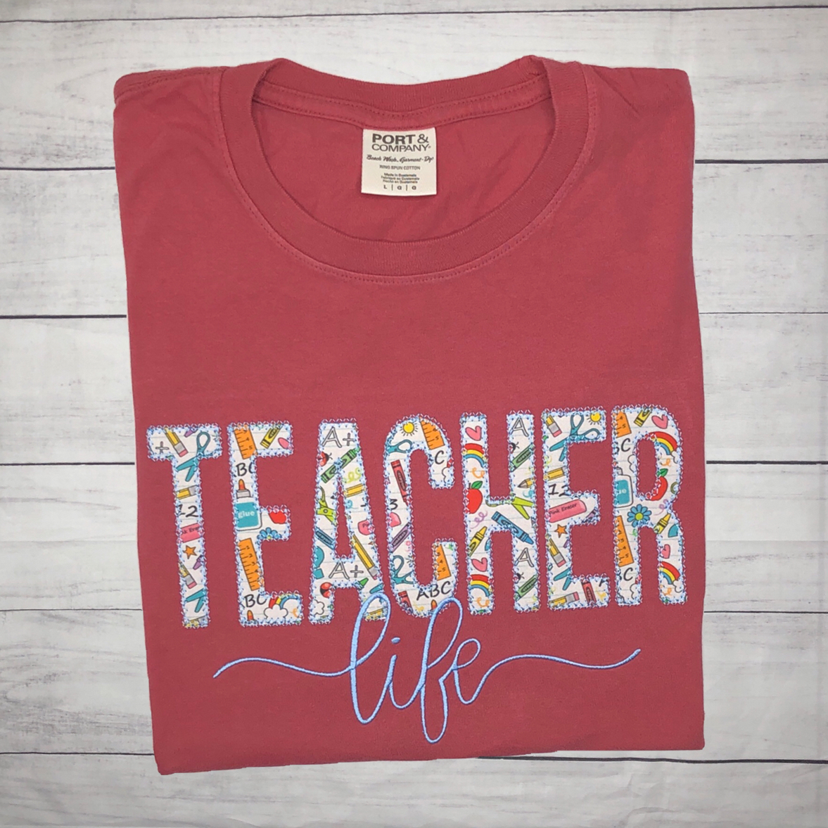 Teacher Life Applique Adult Unisex Short Sleeve TShirt - Ready to Ship