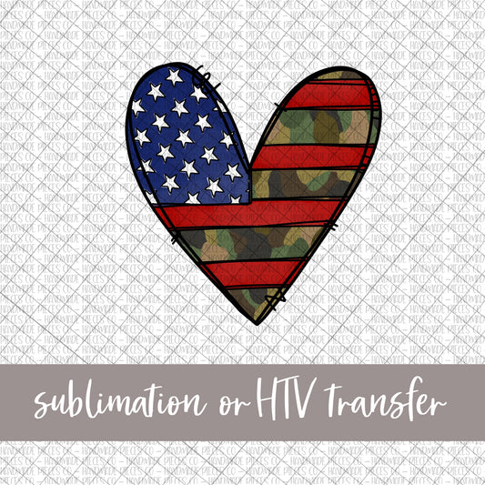 Patriotic Heart, Camo - Sublimation or HTV Transfer