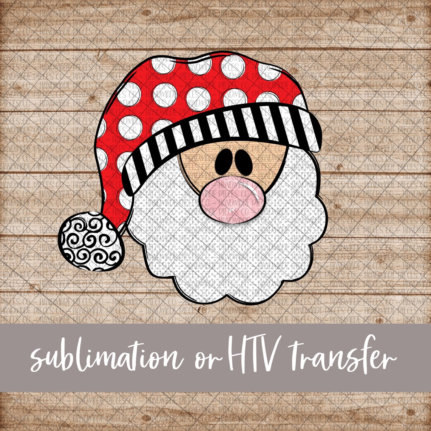 Santa, Striped Hat - Sublimation or HTV Transfer