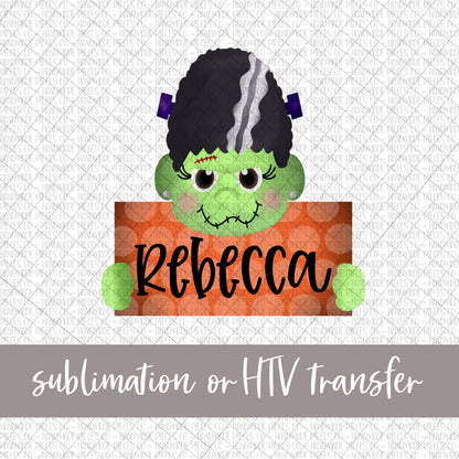 Frankenstein, Girl with Name Sign - Sublimation or HTV Transfer