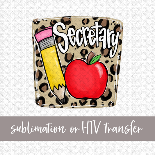 Secretary, Pencil and Apple with Leopard Background - Sublimation or HTV Transfer