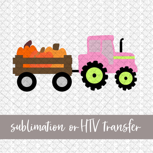 Pumpkin Tractor, Pink - Sublimation or HTV Transfer