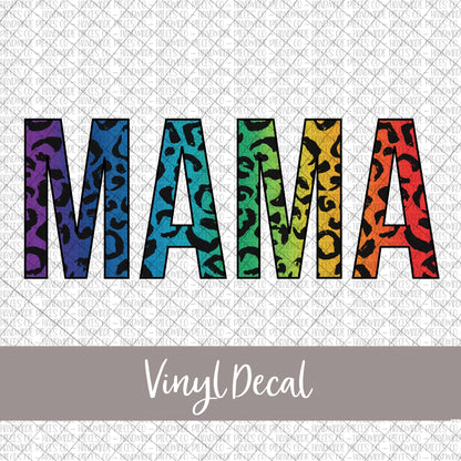 Mama Vinyl Decal, Leopard Rainbow