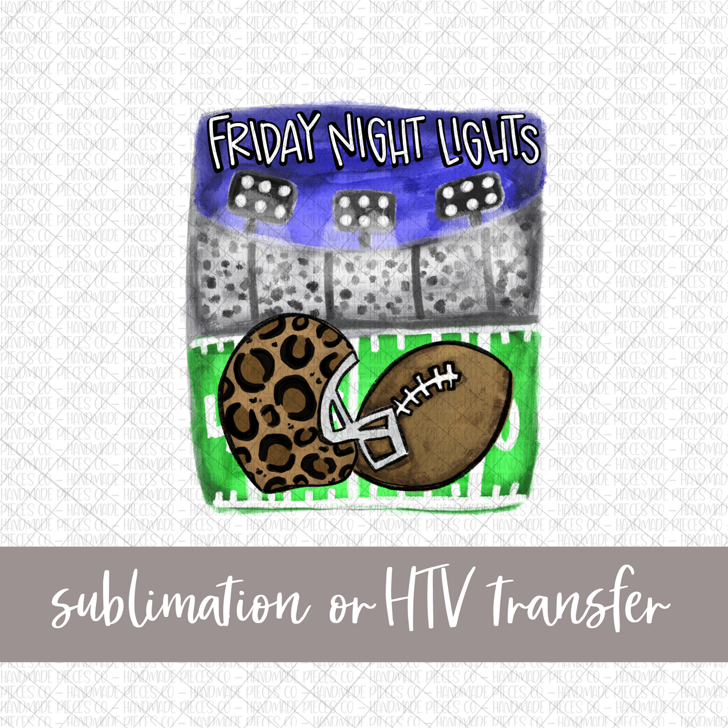 Friday Night Lights Stadium, Football with Leopard Helmet - Sublimation or HTV Transfer