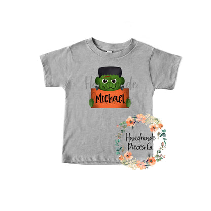 Frankenstein, Boy with Name Sign - Sublimation or HTV Transfer