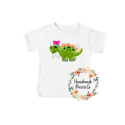 Stegosaurus Dinosaur, Green with Bow - Sublimation or HTV Transfer