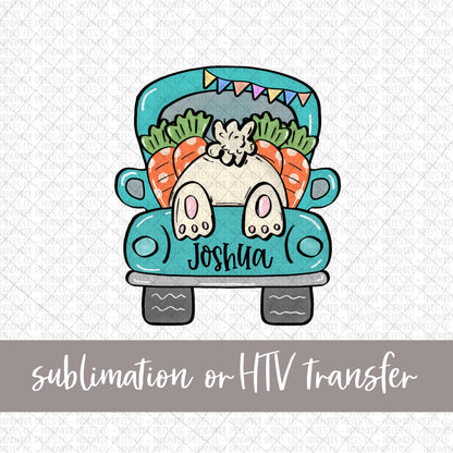 Bunny in Truck - Name Optional - Sublimation or HTV Transfer