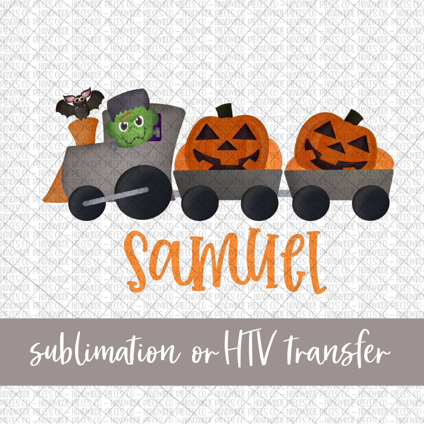 Halloween Train with Name in Orange - Sublimation or HTV Transfer