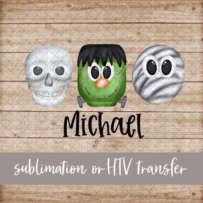 Skull Frankenstein Mummy - Name Optional - Sublimation or HTV Transfer