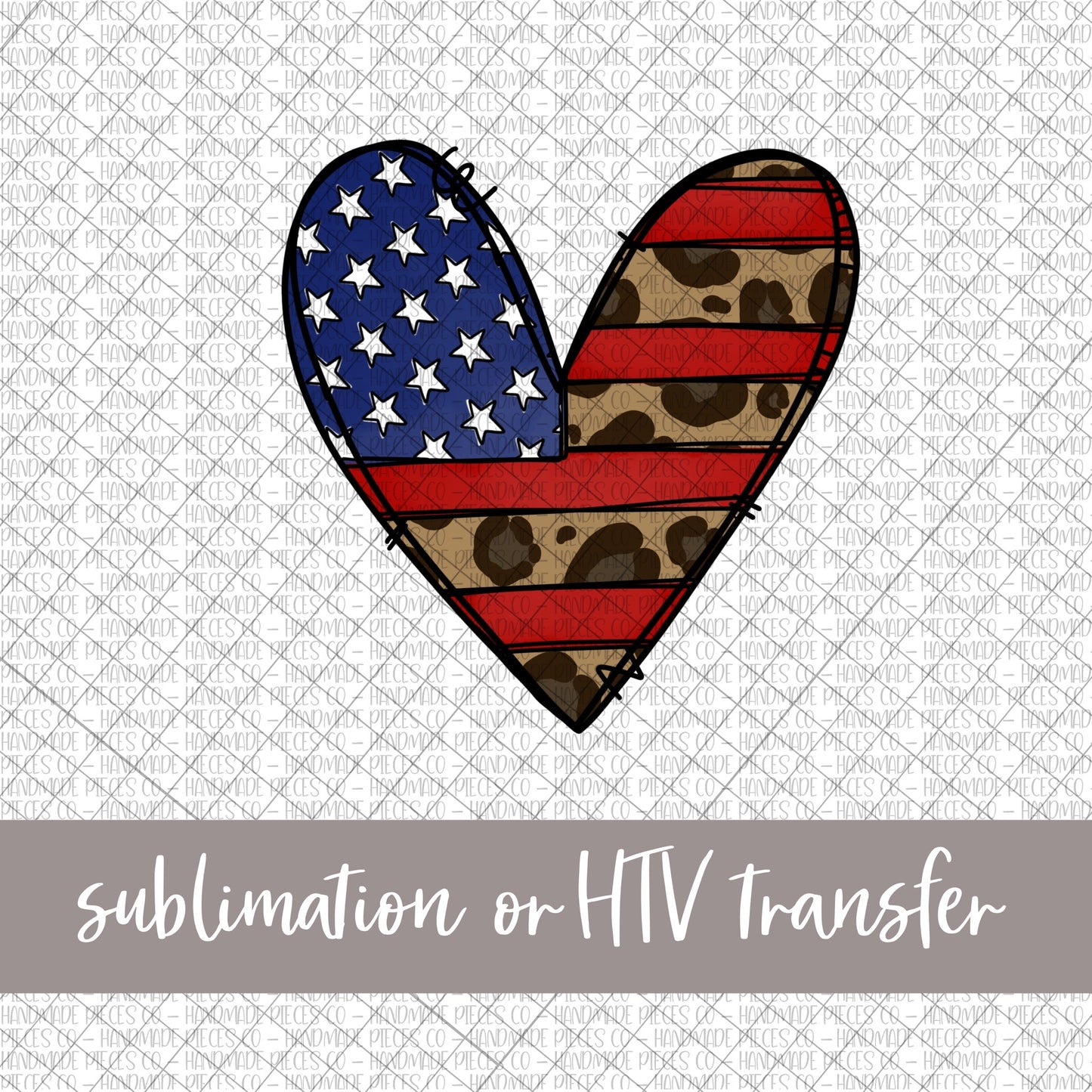 Patriotic Heart, Leopard - Sublimation or HTV Transfer