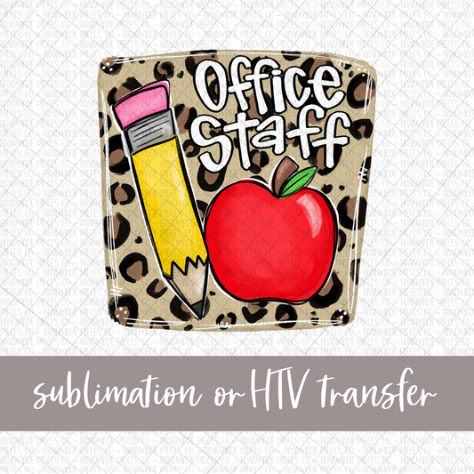 Office Staff, Pencil and Apple with Leopard Background - Sublimation or HTV Transfer