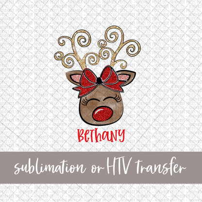 Reindeer, Girl - Name Optional - Sublimation or HTV Transfer