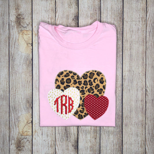 Heart Trio Embroidered Applique Garment - Youth/Adult