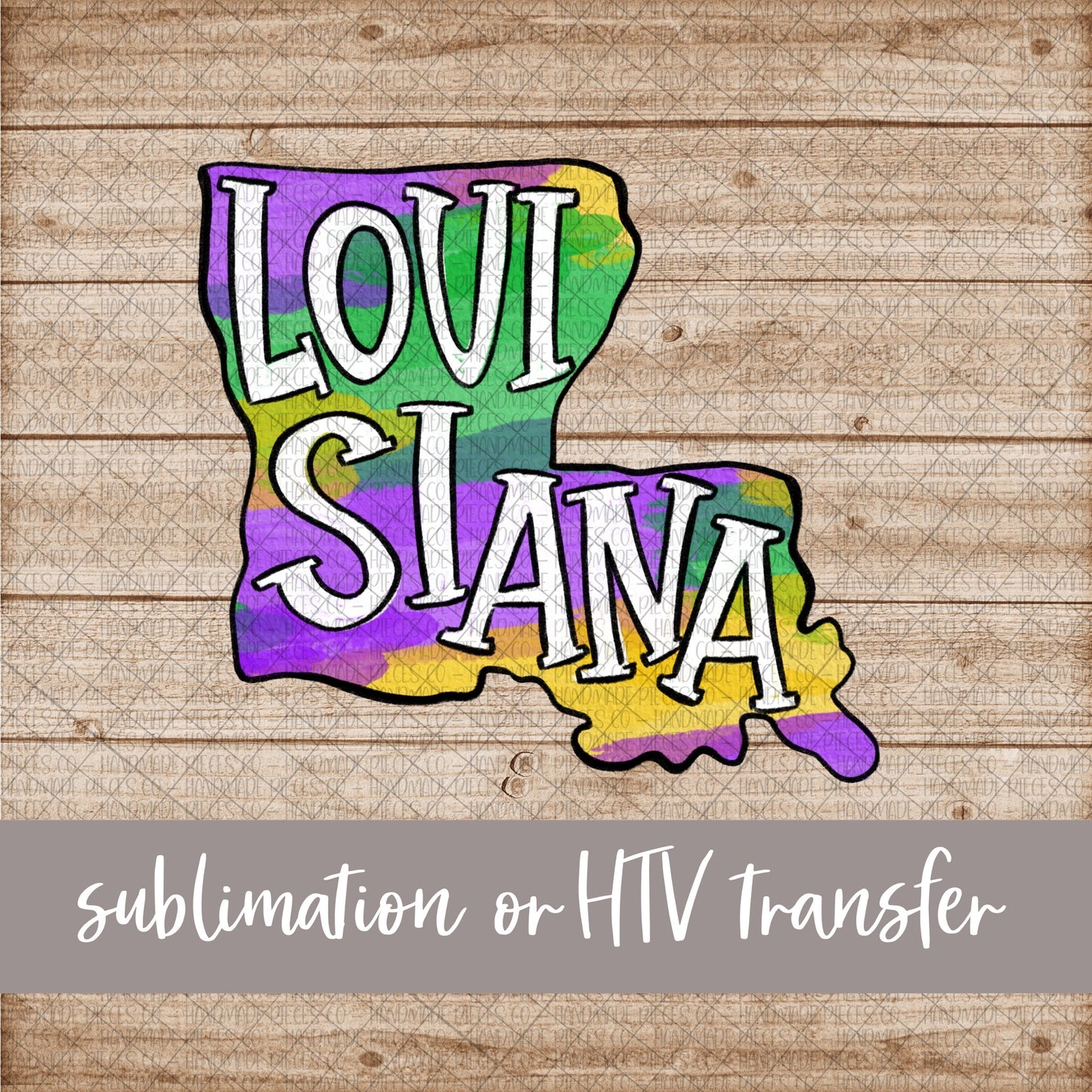 Louisiana Silhouette, Mardi Gras with Name - Sublimation or HTV Transfer