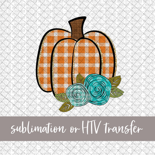 Pumpkin with Florals, Plaid - Sublimation or HTV Transfer