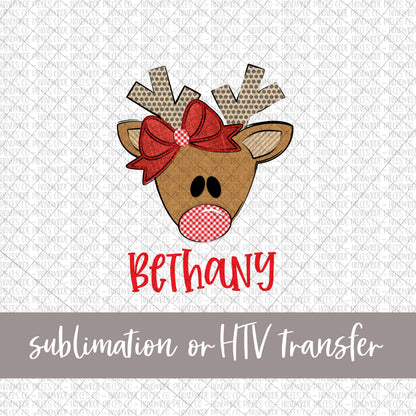 Reindeer, Girl - Triangle Antlers - Name Optional - Sublimation or HTV Transfer