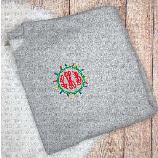 Christmas Lights Monogram Embroidered Garment - Adult