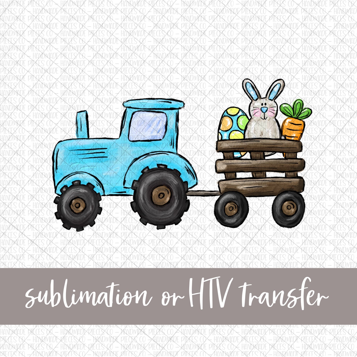 Easter Tractor, Blue - Sublimation or HTV Transfer