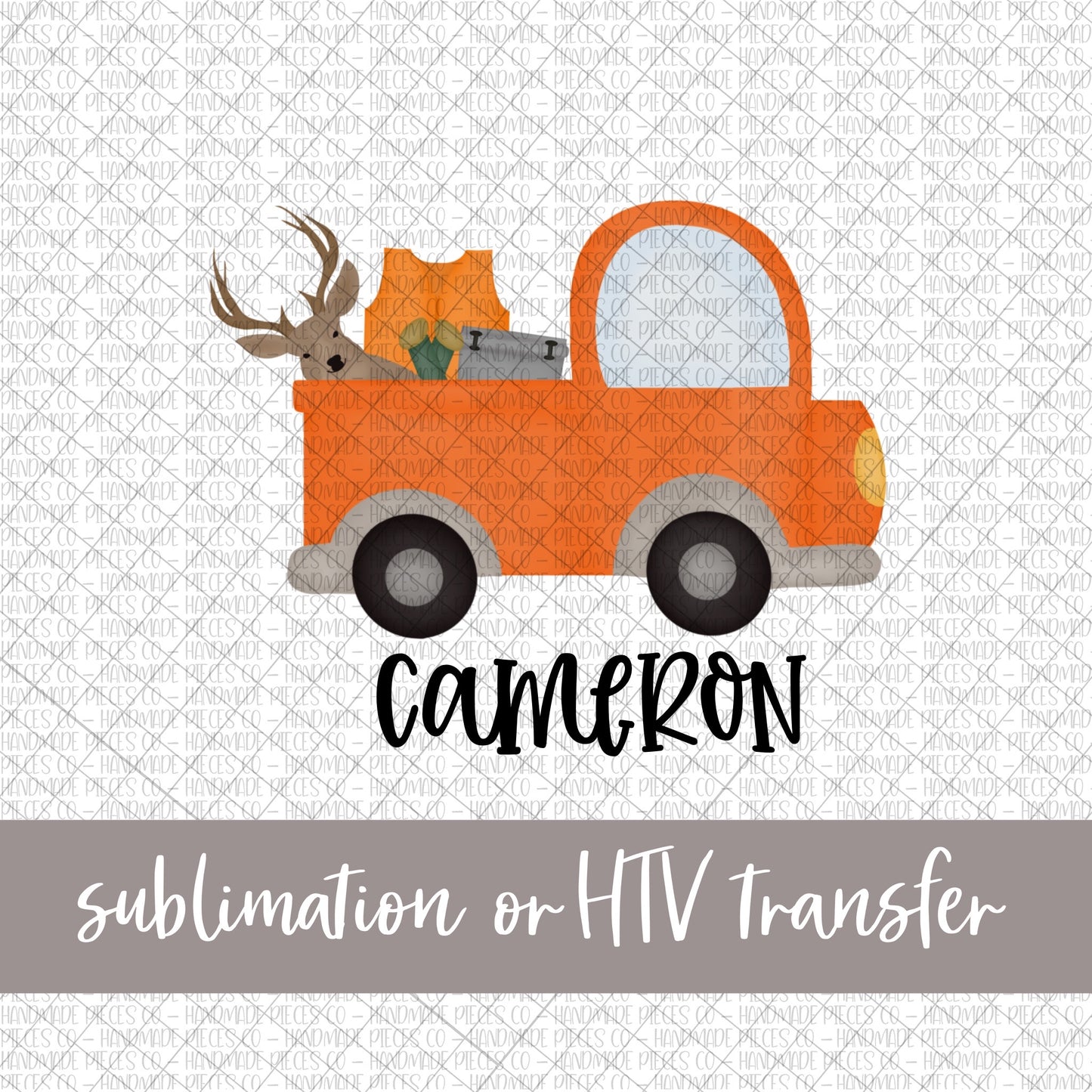 Hunting Pickup, Orange with Deer - Name Optional - Sublimation or HTV Transfer