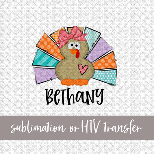 Turkey, Girl - Name Optional - Sublimation or HTV Transfer