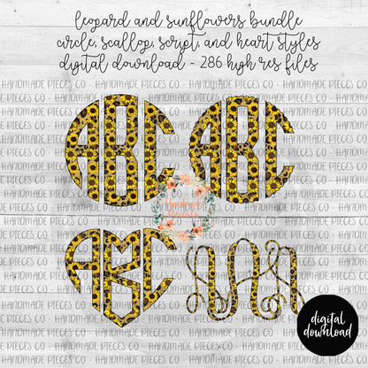 Leopard and Sunflowers Monogram - Multiple Styles - Digital Download