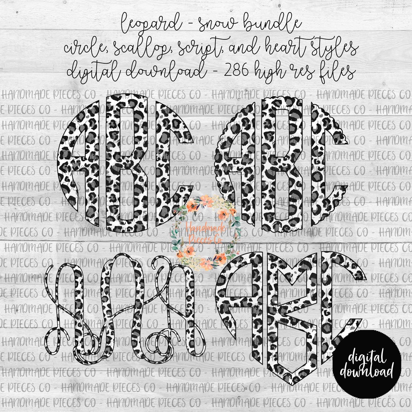 Leopard, Snow Monogram - Multiple Styles - Digital Download