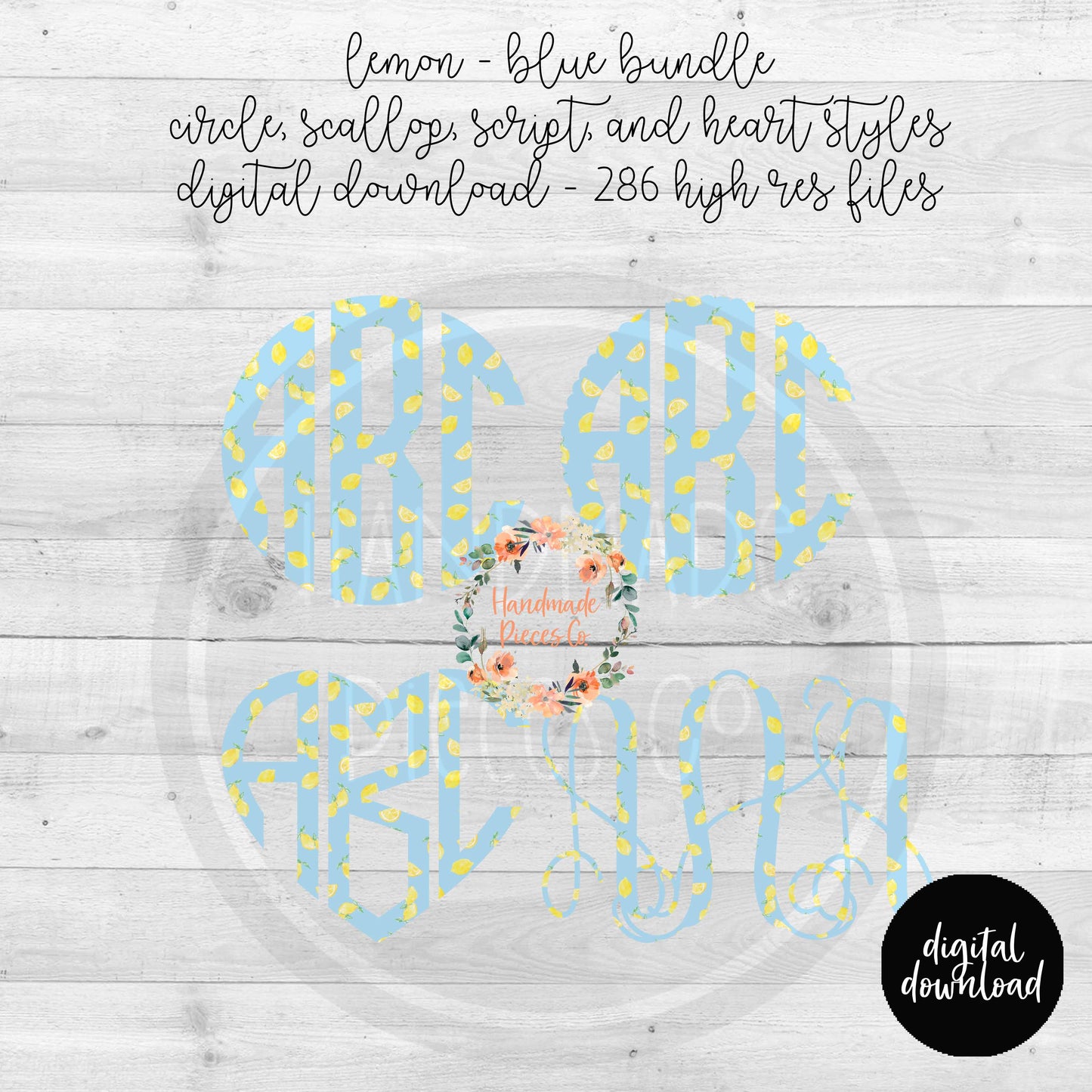 Lemon, Blue Monogram - Multiple Styles - Digital Download