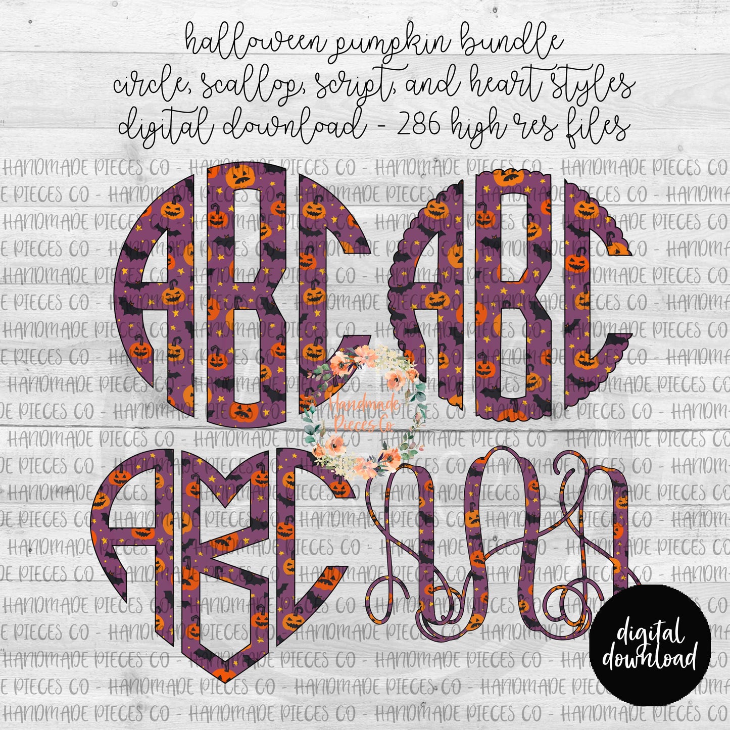 Halloween Pumpkins Monogram - Multiple Styles - Digital Download