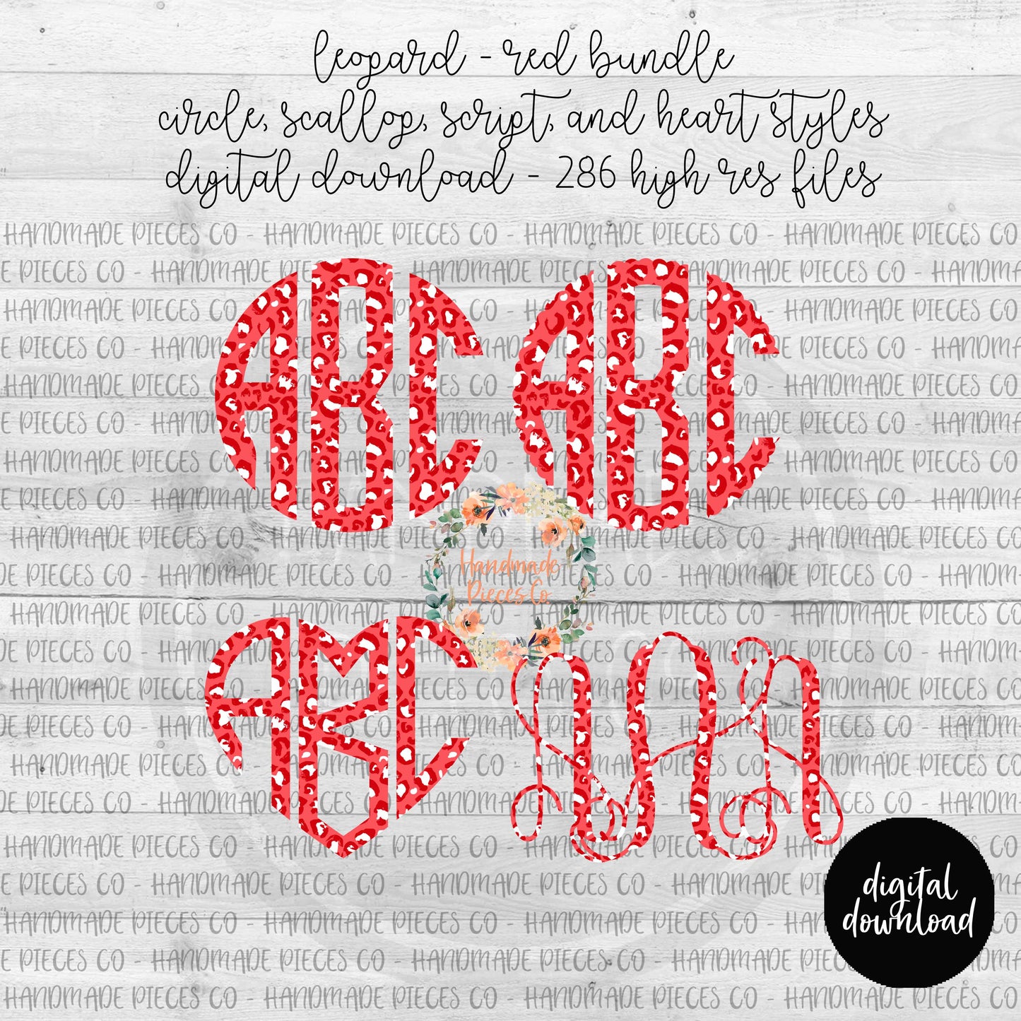 Leopard, Red Monogram - Multiple Styles - Digital Download