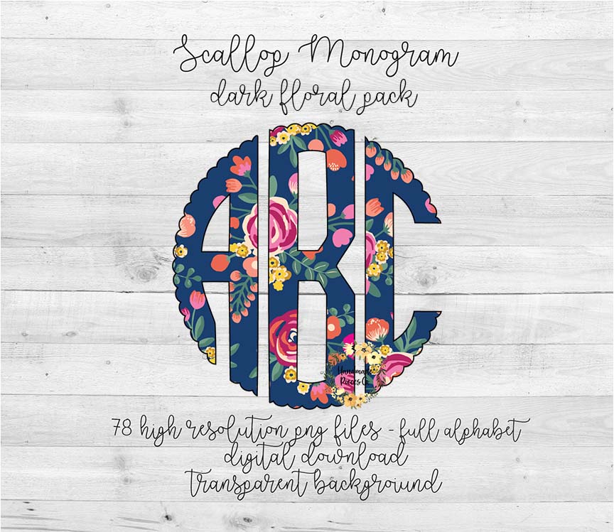 Dark Floral Monogram - Multiple Styles - Digital Download