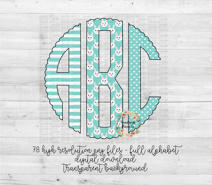 Easter Trio Monogram, Easter Bunny Blue - Multiple Styles - Digital Download