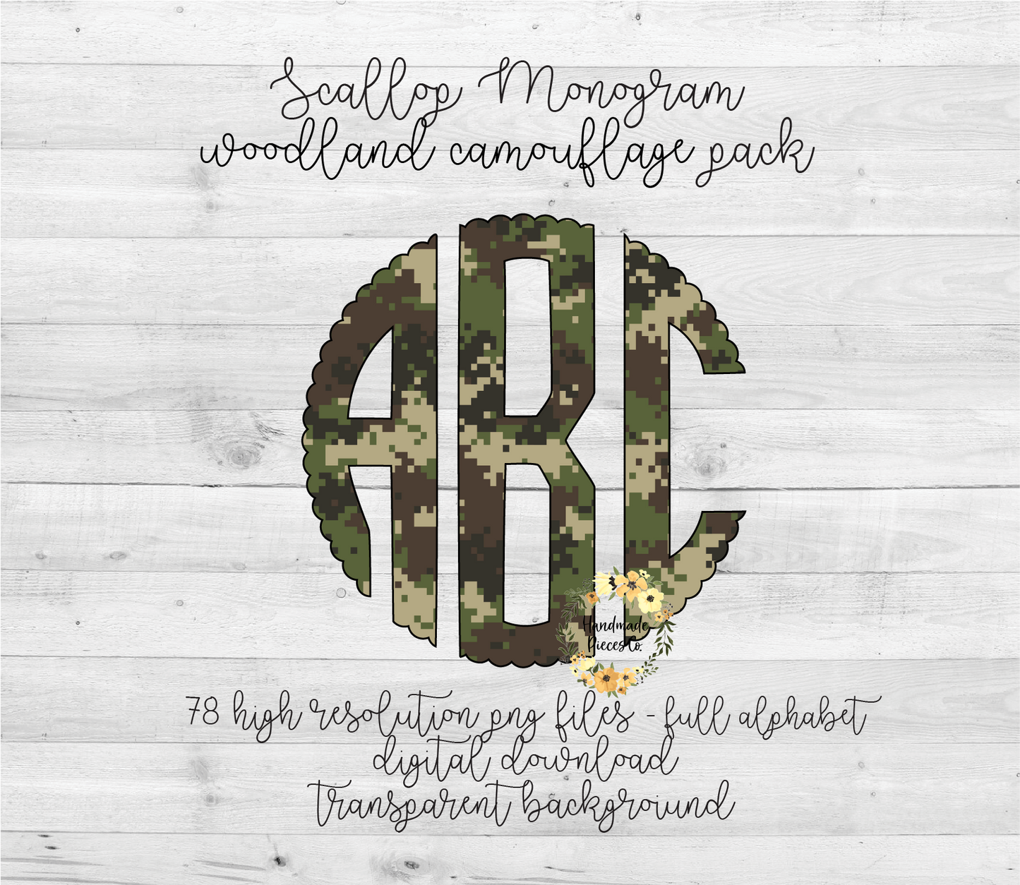 Camouflage, Woodland Monogram - Multiple Styles - Digital Download