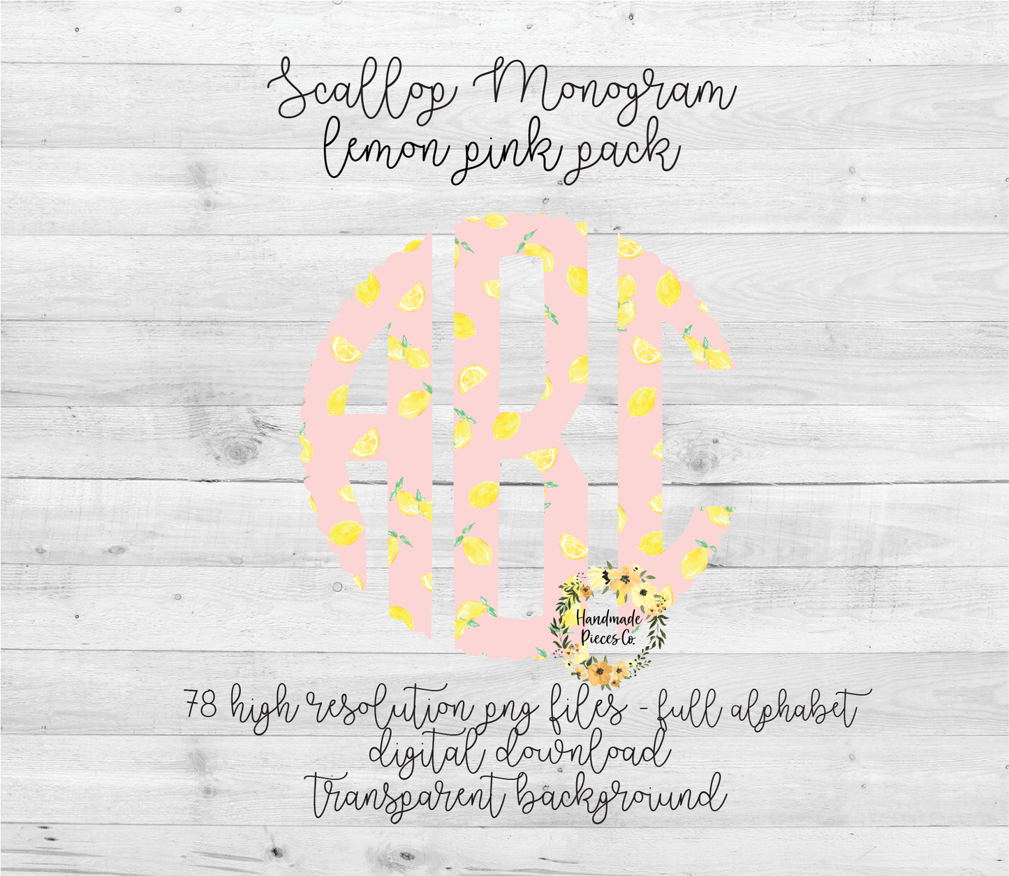 Lemon, Pink Monogram - Multiple Styles - Digital Download