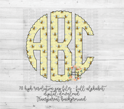 Bee Monogram - Multiple Styles - Digital Download