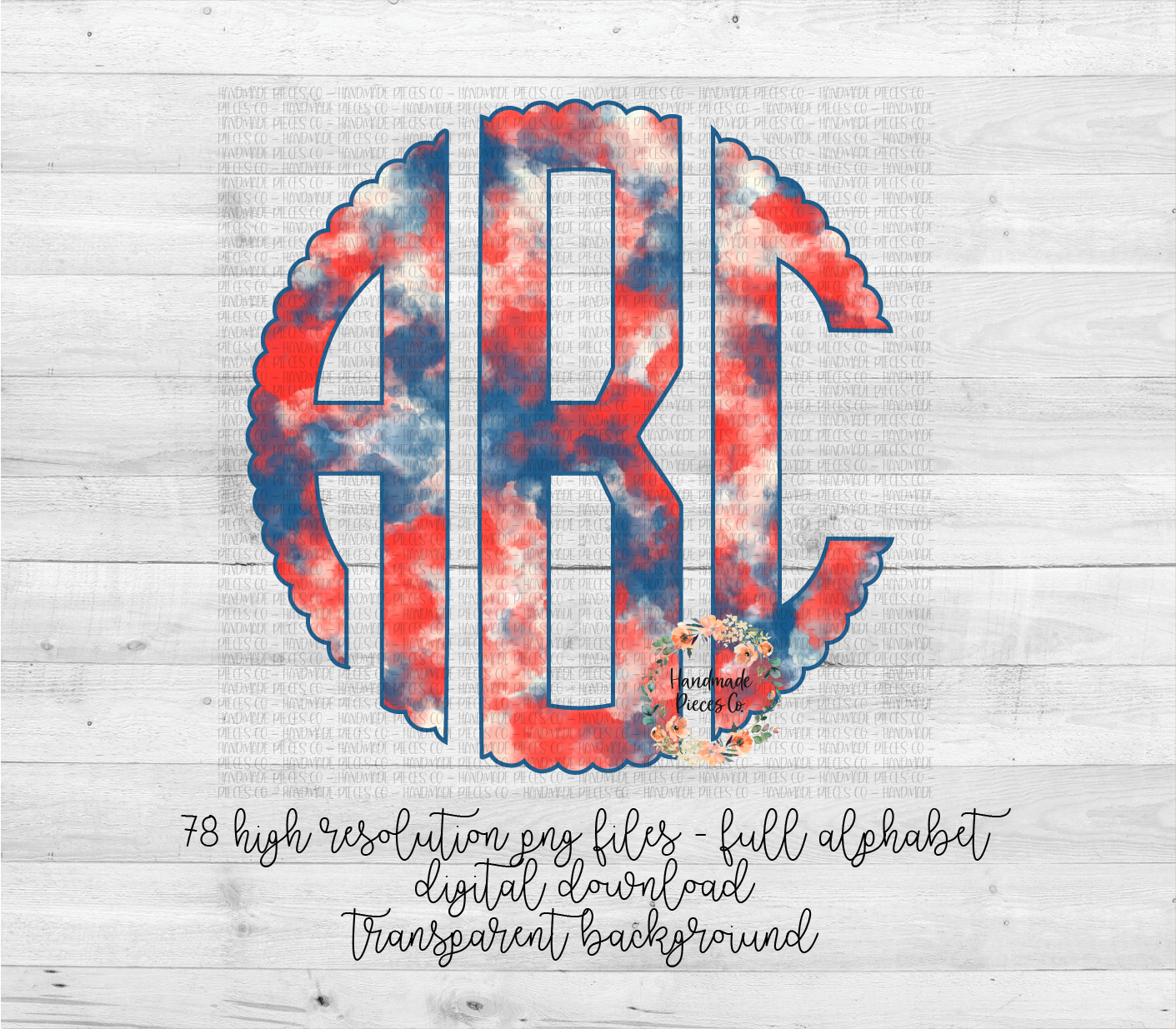 Patriotic Watercolor Monogram - Multiple Styles - Digital Download