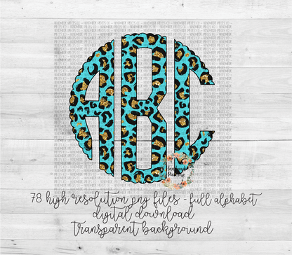 Leopard, Turquoise and Gold Glitter Monogram - Multiple Styles - Digital Download