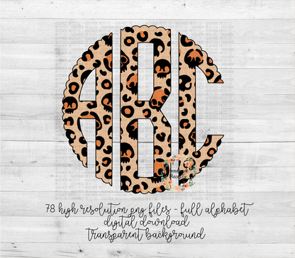 Leopard Skulls Monogram, Boho Leopard - Multiple Styles - Digital Download